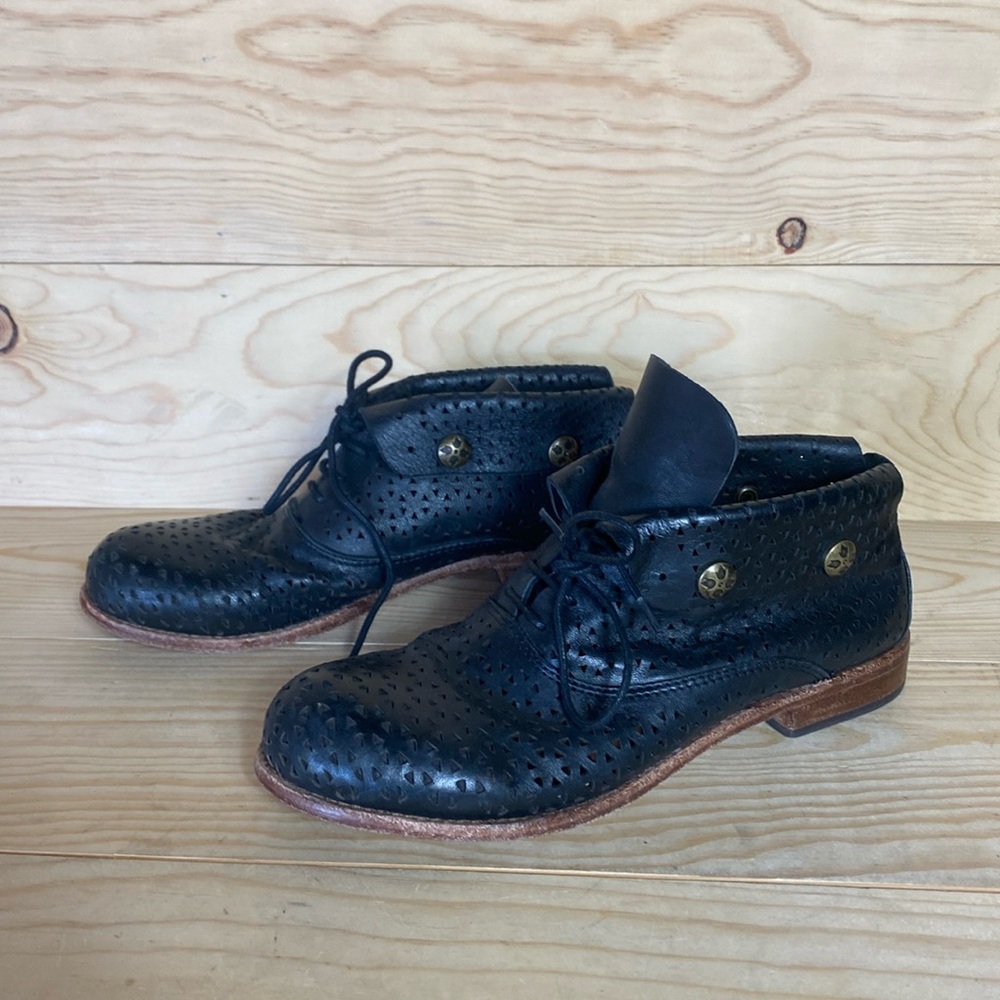 Patricia Nash Black Perforated Leather Ankle Booties